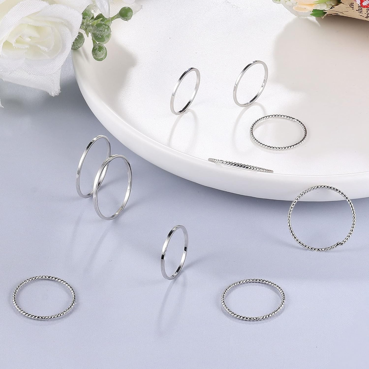 HAIAISO 30 Pcs Knuckle Stacking Rings for Women 14K Gold Plated Simple Dainty Thin Midi Finger Stacakble Rings Set(30pcs White Gold): Jewelry