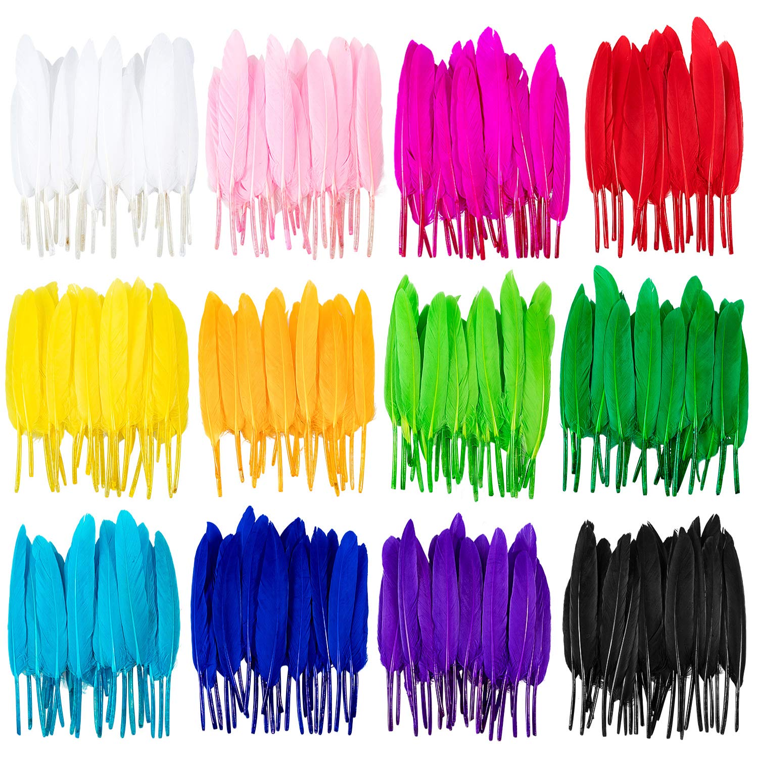 Whaline 360 Pcs Colorful Feathers, 12 Colors Crafts Goose Feathers for DIY Earrings Craft Home Wedding Baby Shower Decorations (4-6 Inch)