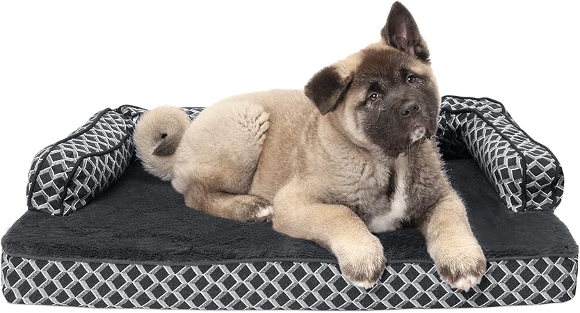 Amazon Com Furhaven Pet Dog Bed Cooling Gel Memory Foam Plush Faux Fur And Decor Comfy Couch Traditional Sofa Style Living Room Couch Pet Bed With Removable Cover For Dogs And Cats