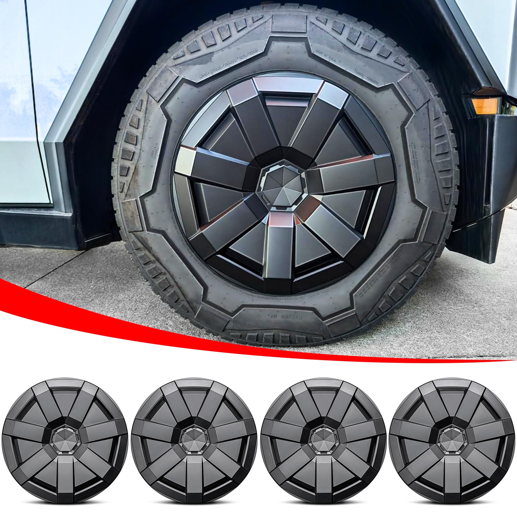 Photo 1 of LEPZ Cybertruck Wheel Cover 20 Inch 4PCS Full Coverage Hubcaps Replacement Wheel Caps Compatible with Tesla Cybertruck 2024 Accessories,Matte Black 20" Full Rim Protector Cyber Truck Wheel Hub Caps
