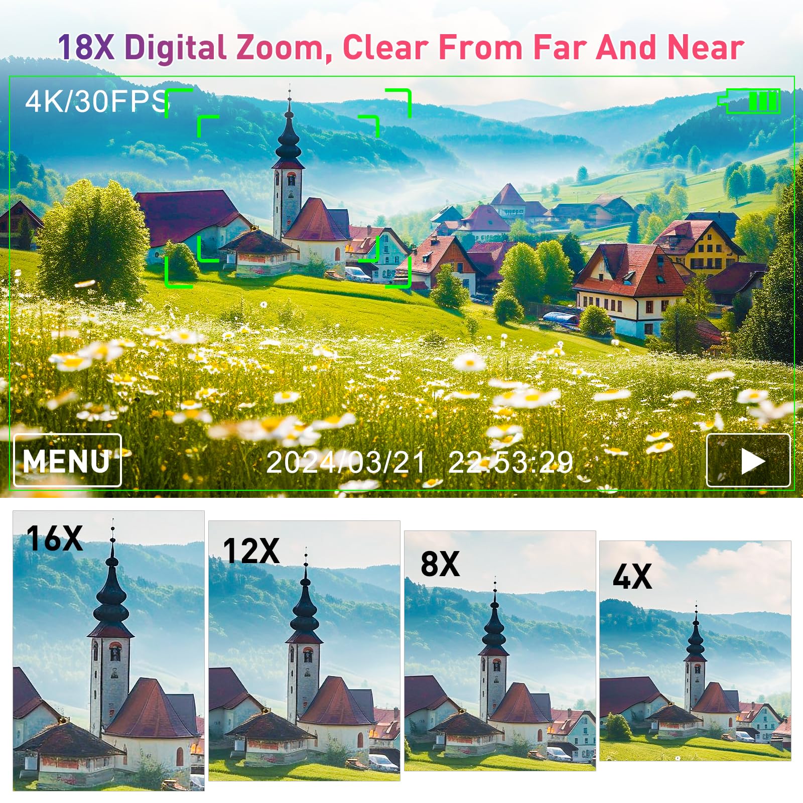 Forc Cámara digital, cámara de fotos 4K con tarjeta de 64 GB, video
