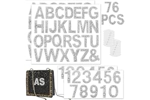 COMKRIVY 76 PCS Rhinestone Letter Stickers, 2.4 Inch Silver Glitter Alphabet Sticker with Sewing Kits, Self Adhesive A-Z & 0-9 Letter Number Stickers for DIY Arts and Crafts Decor, Clothes, Bags, Hats