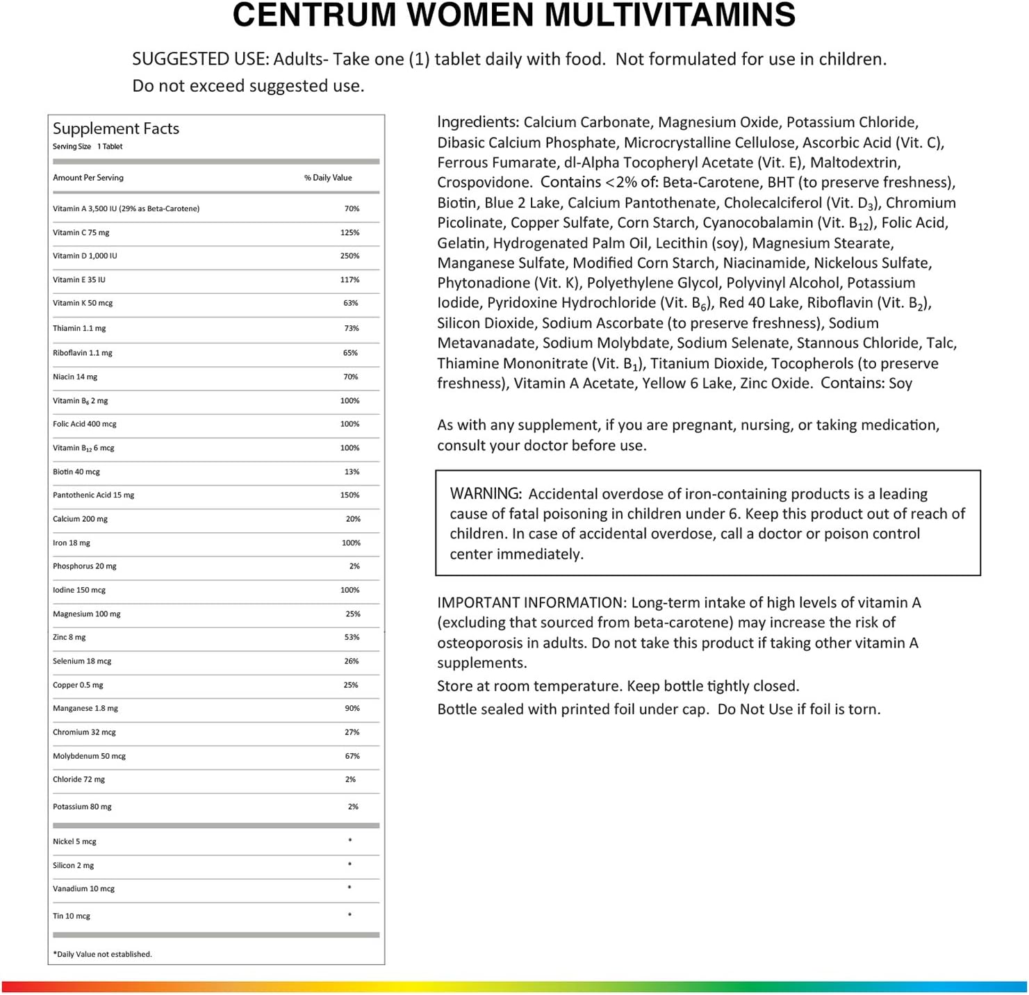 Centrum Multivitamin for Women, Multivitamin/Multimineral Supplement with Iron, Vitamins D3, B and Antioxidants - 250 Count: Health & Personal Care