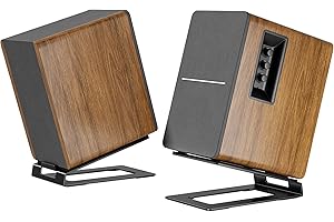 PEGZONE Desk Speaker Stands for Most Bookshelf Speakers, 22 lbs Capacity, Speaker Riser with Anti-Vibration Pads，16°Tilt Angle, Space-Saving Audio Stands for PC Speakers,1 Pair, Black