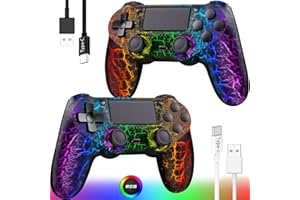 GamingBoy Light-up Wireless Controller for PS4/PC, 2 Pack Black Crack Design Remote Control for Ps4 with RGB Light,Hall Effect Joystick,1000mAh Battery,Vibration,6-Axis Sensor,Audio Jack,Type-C Port