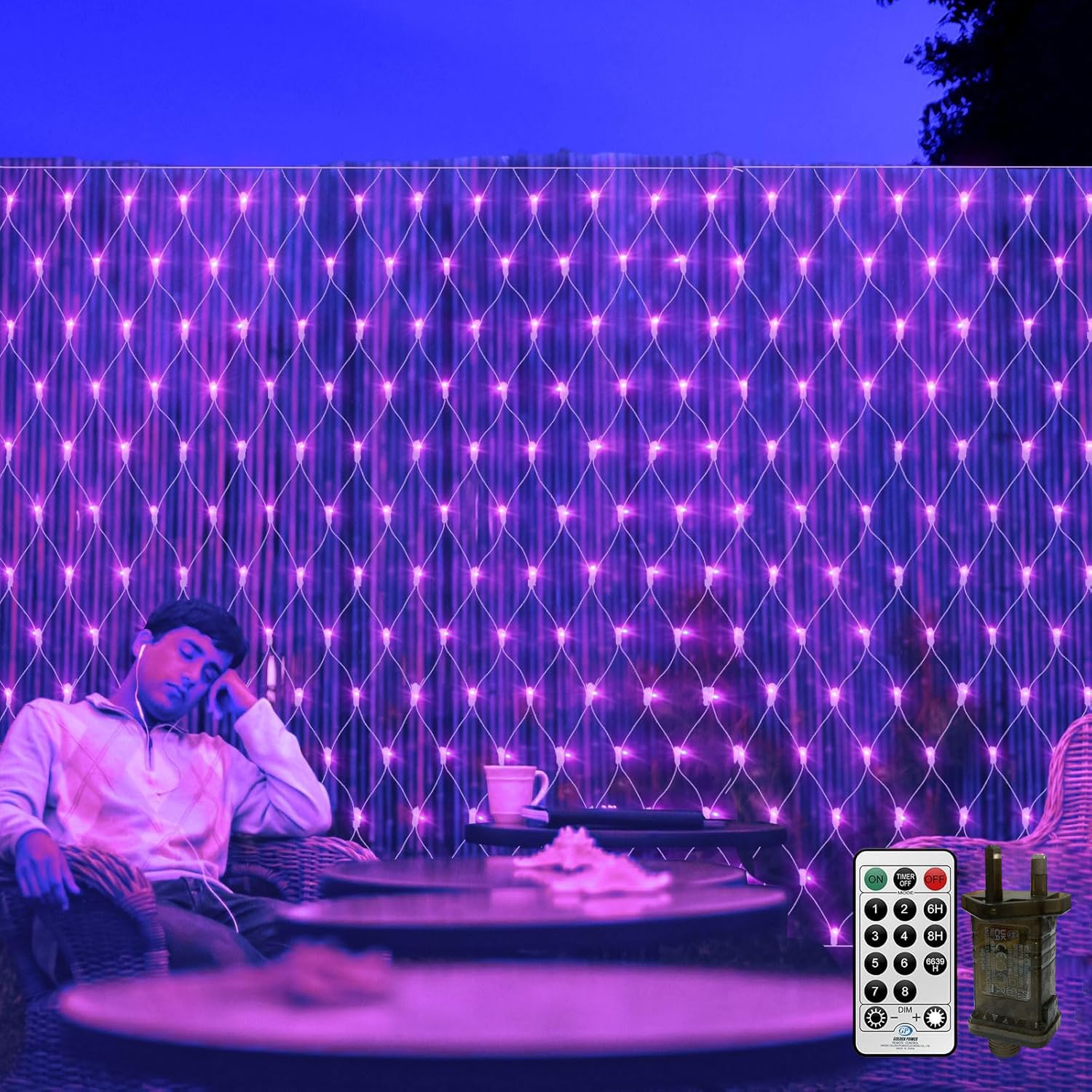 CORST 3X2M 200LED Net Lights Outdoor UV Fairy Lights Blacklights Plug in,Outdoor Net Mesh Light for Bushes,Purple Ultraviolet Black Light with Remote,Timer,Waterproof for Balcony Tree Party
