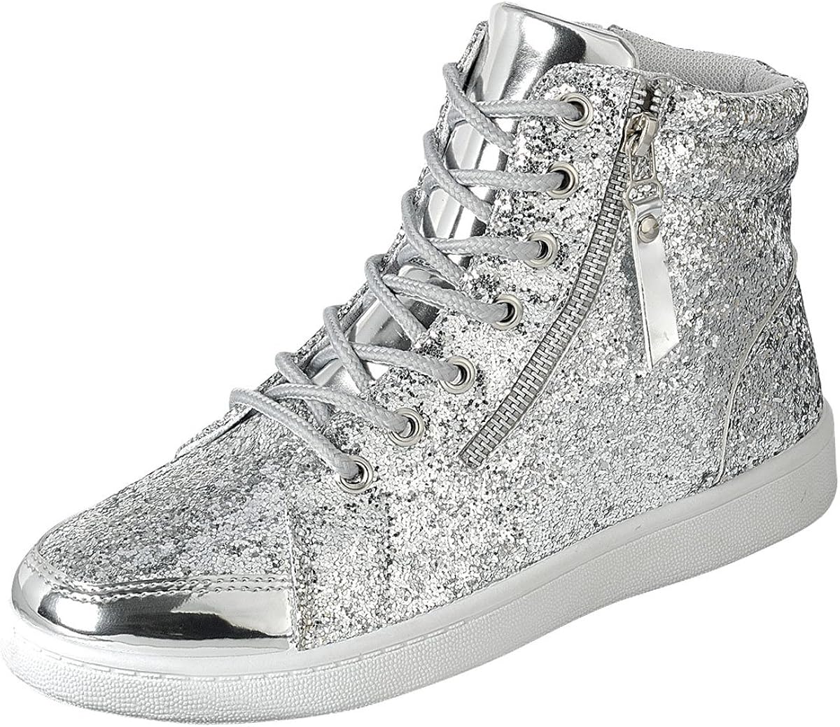silver glitter slip on trainers