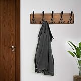 WEBI Wood Coat Rack Wall Mounted 15 Hooks 5 Triple Hooks Rustic Brown 44cm view 2