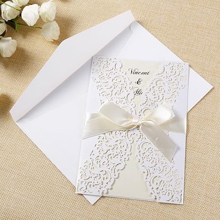 Amazon Co Jp 結婚式 ウエディング用招待状 席札 グリーティングカード 透け彫りメッセージカード 手紙 便箋 リボンと封筒付 10名分 車 バイク