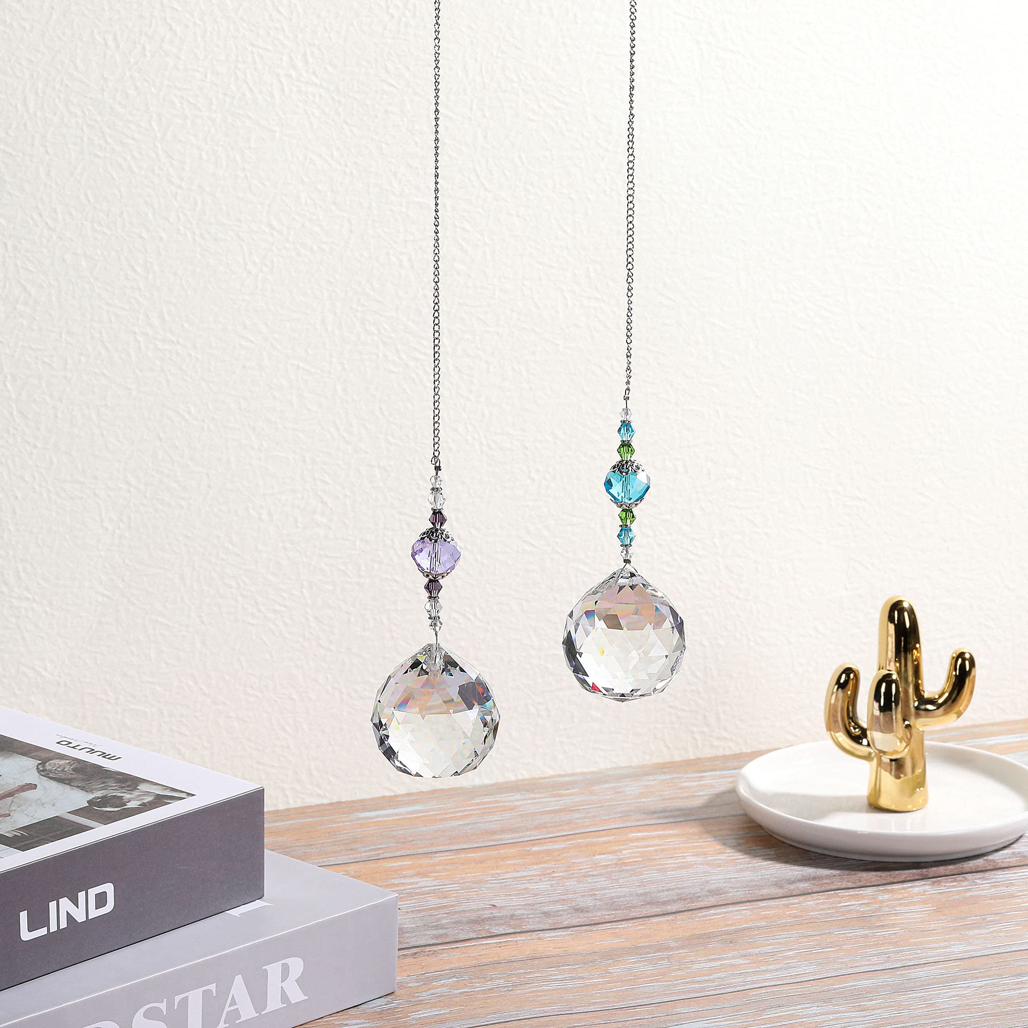 JOVIVI Suncatchers For Window Crystal Rainbow Maker Hanging Ornament Rainbow Suncatcher Crystal Prism Ball Chandelier Pendant Stained Glass Beads Feng Shui Garden Home Decor Gifts