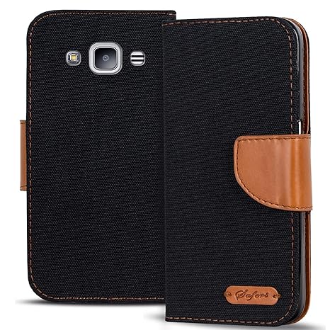 Verco Galaxy S3 Hülle, Schutzhülle für Samsung Galaxy S3 Neo Tasche Denim Textil Book Case Flip Case - Klapphülle Schwarz