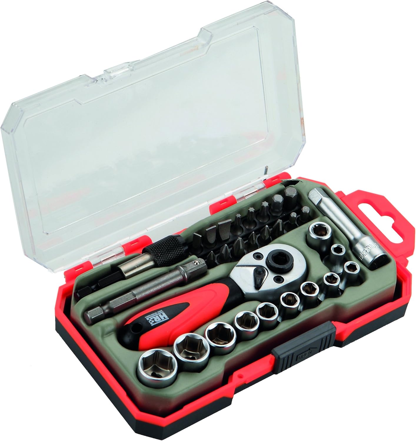 HR 192401 HR High Resistance 31-Piece Socket Wrench Set 1/4 Inch Drive with Plastic Case, Multicolor