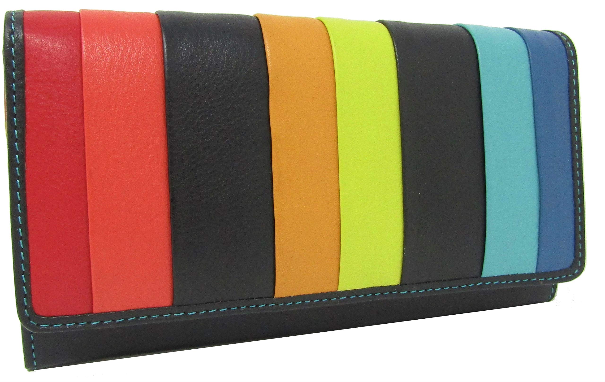 New Visconti High End Santorini Ladies Luxury Leather Cash Coin Card Purse Wallet RFID (Black Multi Kos Medium)