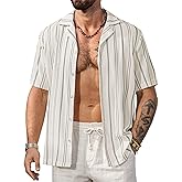 Herberton Mens Summer Striped Shirts Casual Cuban Shirt Texture Button Down Shirts for Beach Vacation (S-XXL)