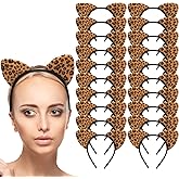 Yesland 20 Pcs Cheetah Ears Headband for Women, Leopard Cat Ears Headband Birthday Party Decorations Supplies Halloween Costume Accessory