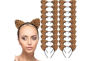 Yesland 20 Pcs Cheetah Ears Headband for Women, Leopard Cat Ears Headband Birthday Party Decorations Supplies