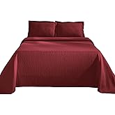 Superior 3 Piece Basketweave Cotton Bedspread Set, Home Bed Decor, Decorative Bed Spread, 2 Pillow Shams, Medium Weight Blanket, Matelasse Coverlet Bedding, Geometric Lattice Pattern, Queen, Garnet