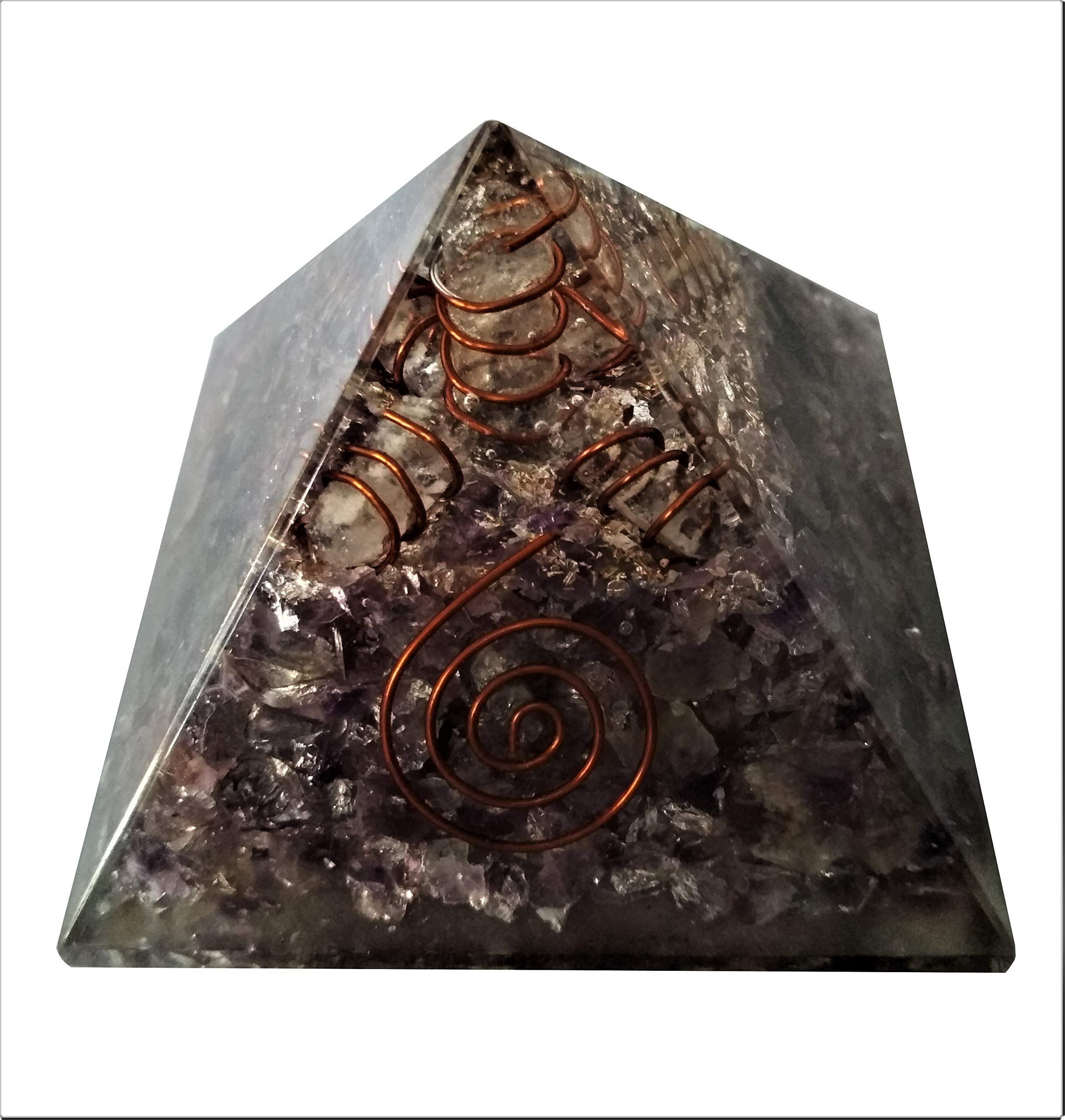 Purpledip Amethyst Pyramid with Crystal Quartz Energy Rod: Good Luck Healing Charm, Divine Spiritual Crystal Stone (11509)
