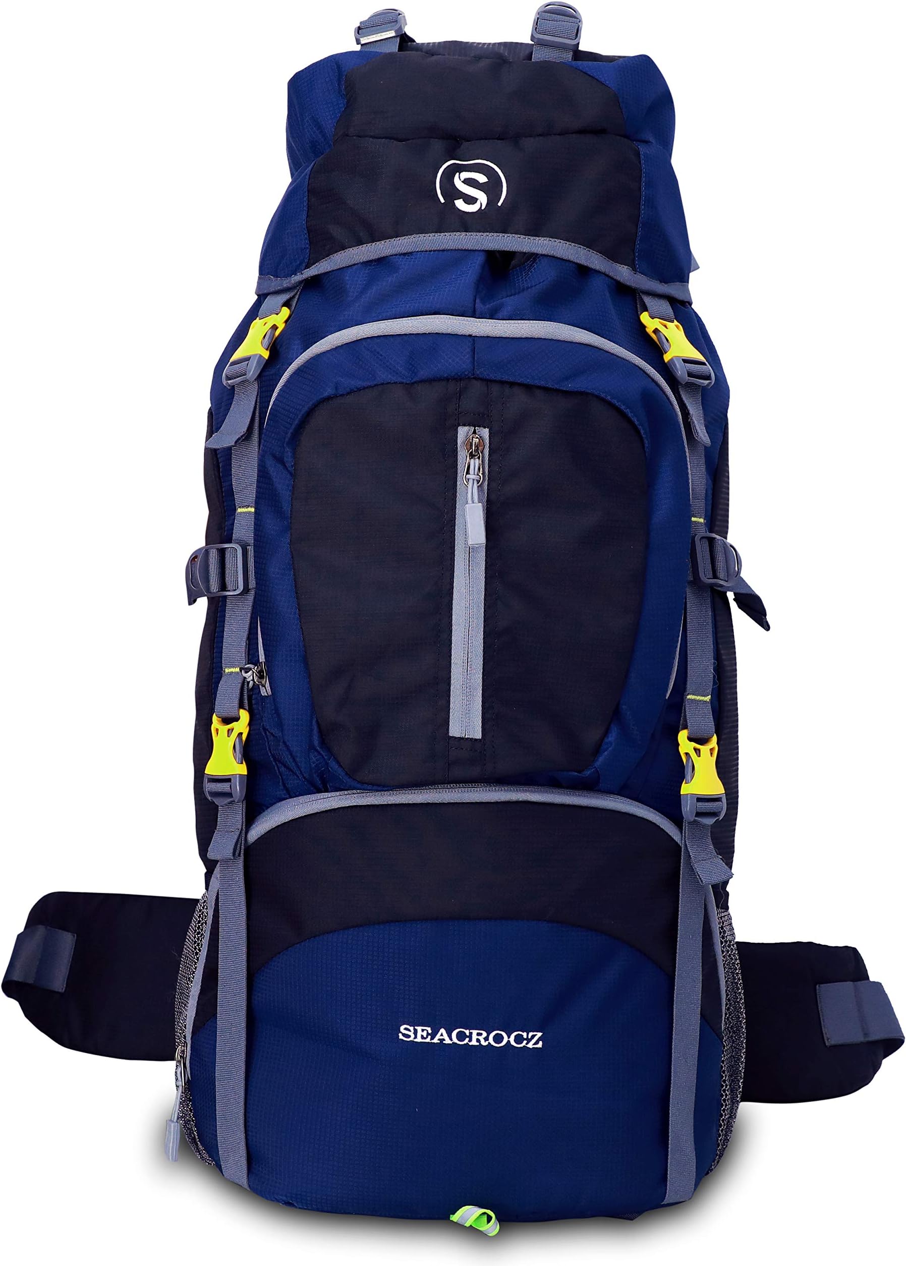 60L Rucksack Hiking Trekking Camping Travel Backpack Outdoor Sport Rucksack Bag for Men and Women with Laptop Compartment 1 Year Warranty (Black with Navyblue)