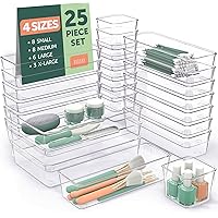 Ruboxa Clear Drawer Organizer - 25 PCS Clear Plastic Drawer Organizers for Home Organization and Storage, Including 4 Sizes S
