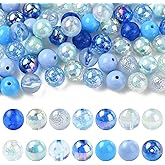 Ipotkitt 100 pcs 16mm Mixed Colors Acrylic Blue Series Round Spacer Beads Ball Shape Bubblegum Bead Loose Beads for Jewelry DIY Necklace Bracelet Keychain Making Craft Supplies