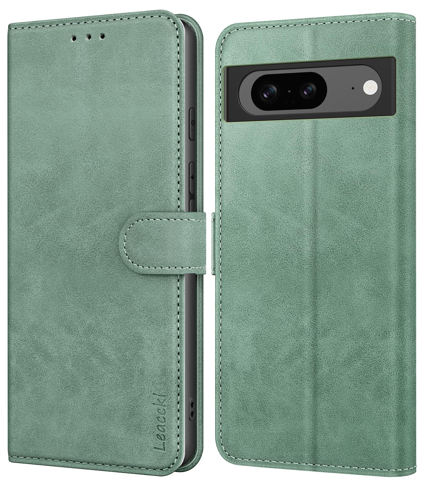 Leacckl for Google Pixel 8a Case, Leather Wallet Case, Flip Case with Card Holder and Magnetic Buckle, Green — image 1
