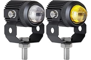 Zmoon Motorcycle LED Driving Fog Lights 60W White and Amber LED Pods Projector Lights 1.3" Aux Spotlight, Compatible with Tractor Truck ATV UTV SUV Boat etc. (2 pack)