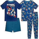 Sonic The Hedgehog 4 Piece Pajama Set - Boys PJs Short Sleeve Shirt, Shorts & Pants - Kids Sleepwear Set - Official License
