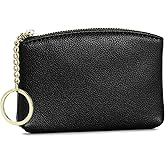 WOZEAH Artificial Leather Coin Purse Change Purse With Key Chain Ring Zipper For Men Women (A Black)