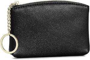 WOZEAH Artificial Leather Coin Purse Change Purse With Key Chain Ring Zipper For Men Women (A Black)