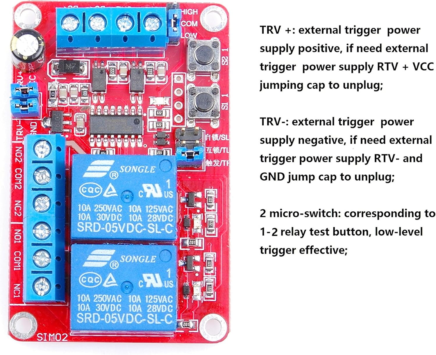 LM YN 2-Channel Relay Control Module Interlock Self-Lock Trigger 3 in 1 Relay Module High Low Level Trigger with Indicators for Household Appliances Control PLC Industrial Control Arduino (5V): Home & Kitchen