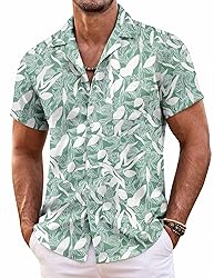 COOFANDY Men Tropical Shirts Cotton Linen Shirts