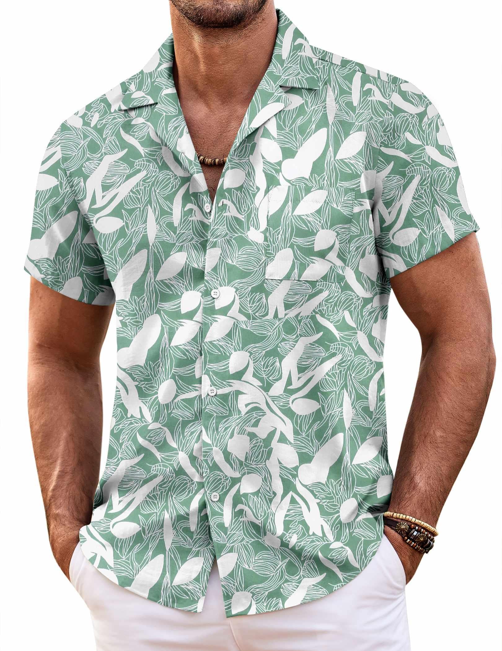 COOFANDY Men Tropical Shirts Cotton Linen Shirts