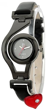 DK Heart Pearl Dangle Analogue Black Dial Women's Watch -(dk1299)