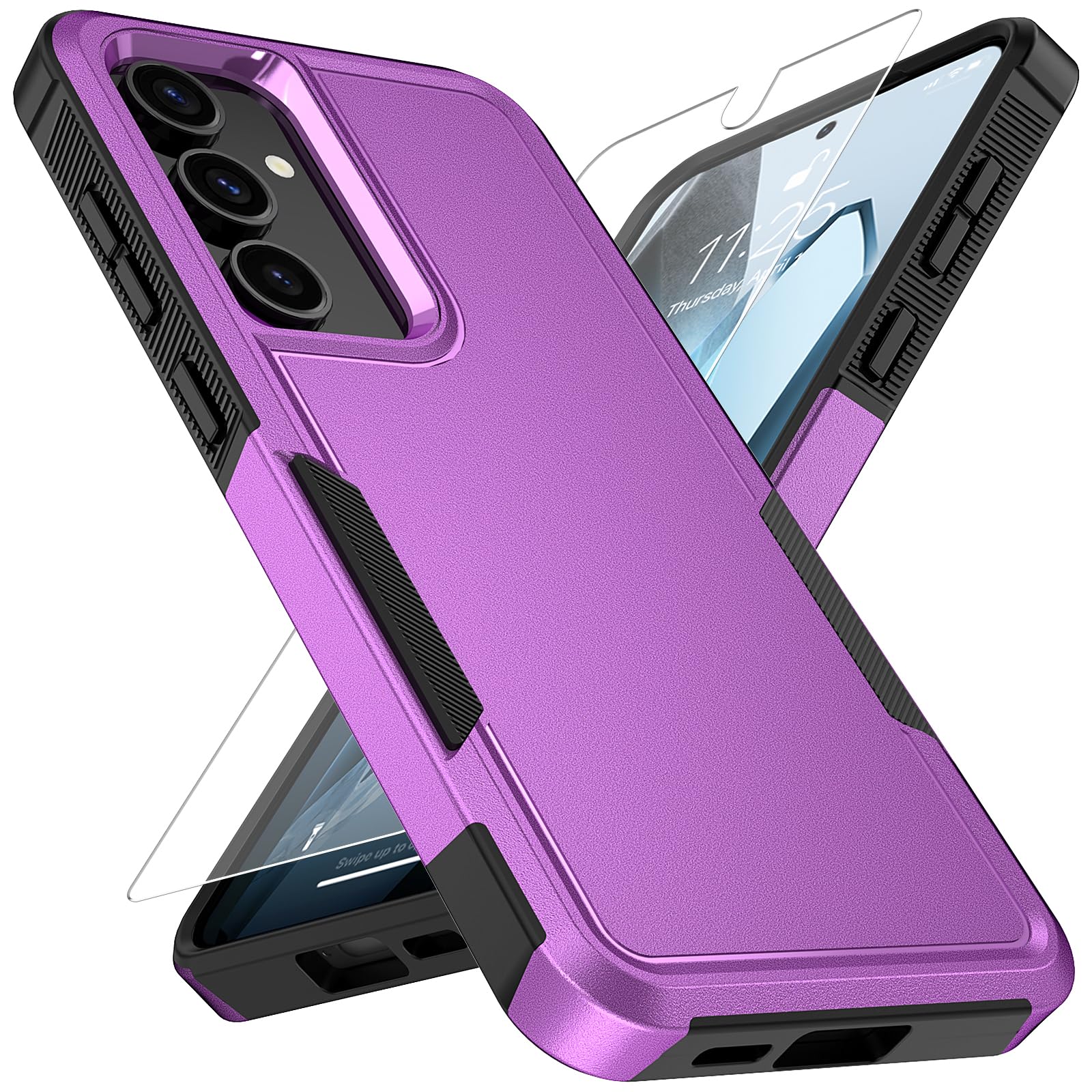 Vinve for Samsung Galaxy S24 FE Case with HD Screen Protector, Military-Grade Shockproof & Dual-Layer Protection, Anti-Slip Grip Design Phone Case, Purple