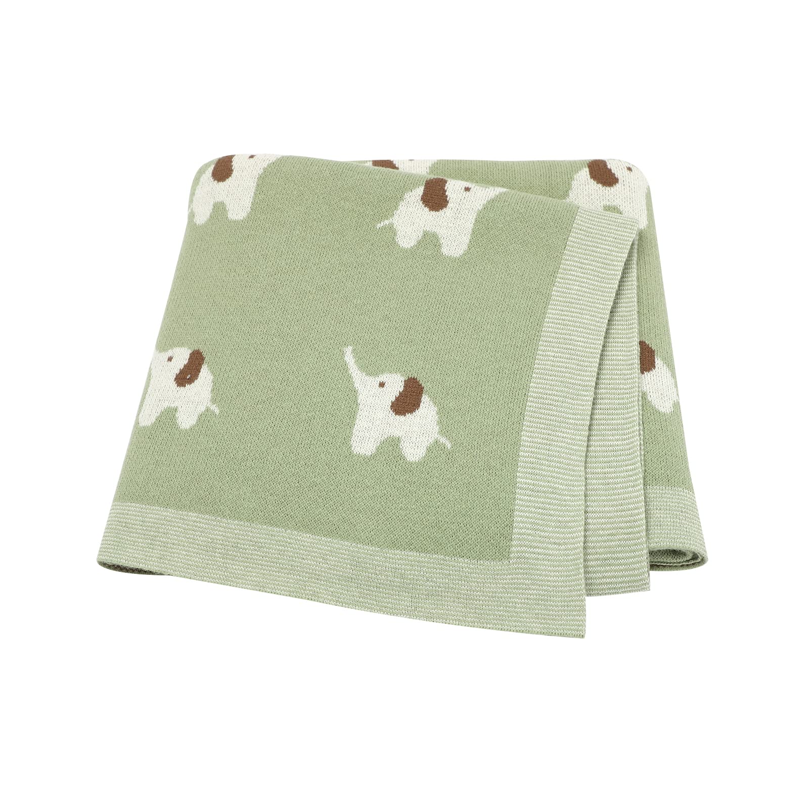 LAWKUL Baby Blankets for Newborn 100% Cotton Knitted Elephant Soft Blanket Airy for Boy Girl Green, Pram/Mose Basket(90x70cm) — image 1