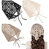 3Pcs Crochet Bandana, Vintage Crochet Bandana Headbands for Women Stylish Hair Bandanas Triangle Head Scarf Perfect for Photo Styling & Decoration, Lightweight & Breathable, Brown Beige Gray