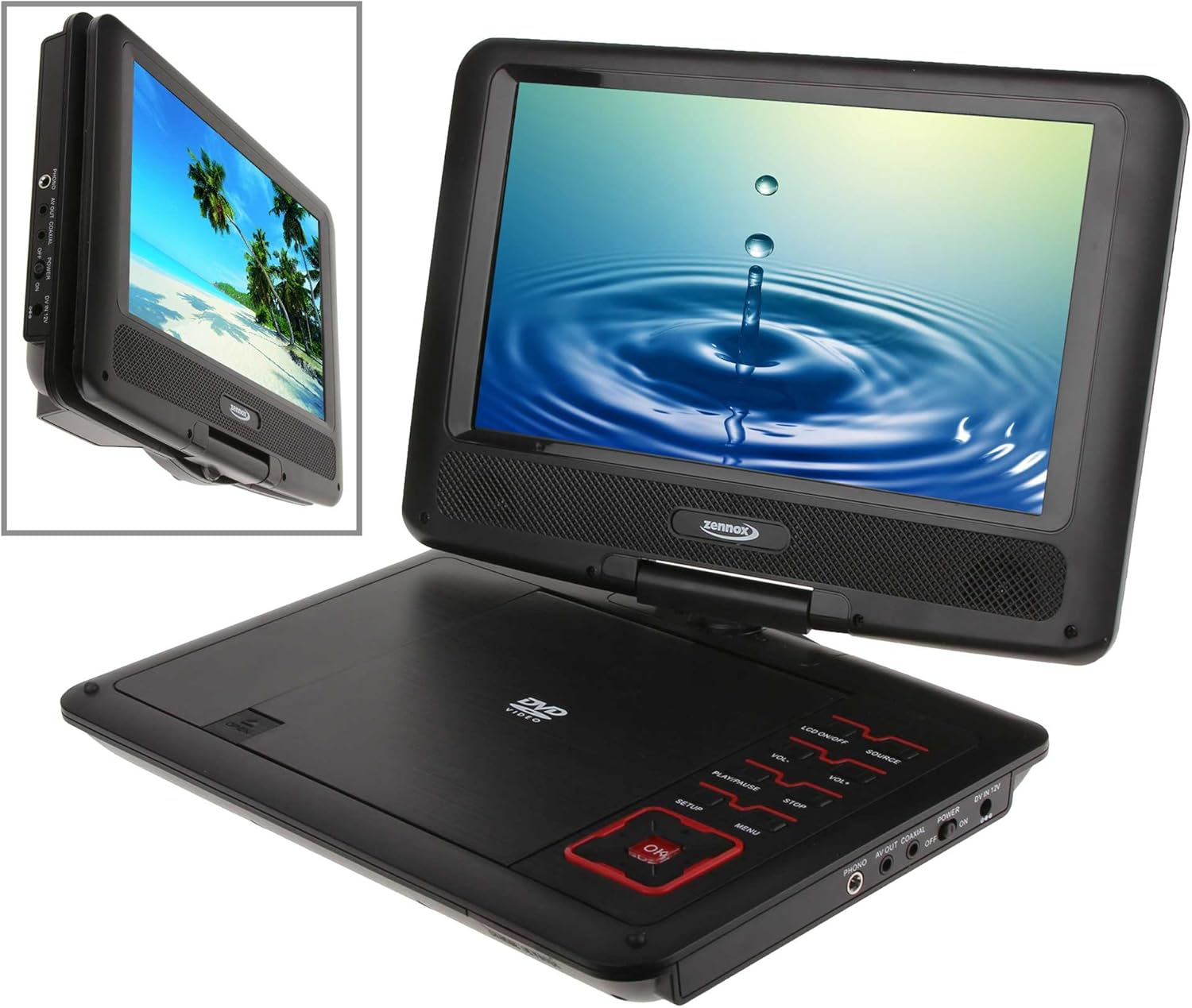 Zennox 9 Inch Portable Dvd With Dvbt and Swivel Screen In Black With