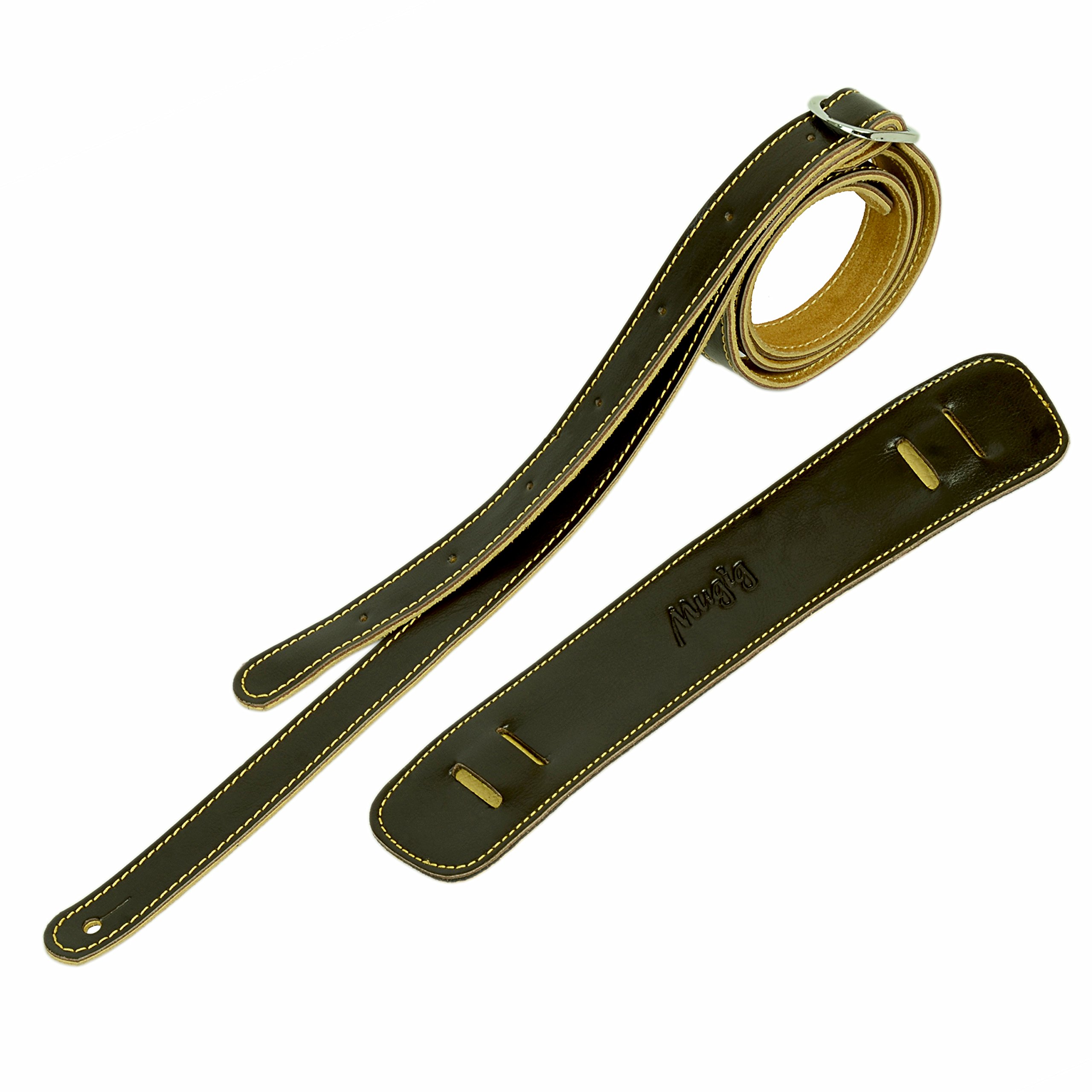 Mugig Gitarrengurt aus Leder Gitarrenzubehör mit Schulterschutz stabil für alle Gitarren E-Gitarre oder Bass 122 bis 156cm (braun)