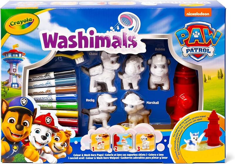 - Washimals Paw Patrol, Conjunto de Atividades com 5 Cachorros, 8 Marcadores Laváveis, Banho de Água, Escova, Brincadeira e Presente para Crianças a partir dos 3 anos, 74-0291