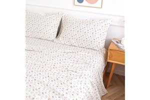 ILVOE Queen Size Bed Sheets, 4 Piece Floral Pattern Sheets Queen, 17" Deep Pocket Sheets, Ivory