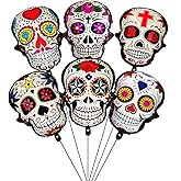 6Pcs Sugar Skull Balloons Day of The Dead Foil Balloons for Halloween Dia De Los Muertos Celebrations Birthday Baby Shower Wedding Party Decor