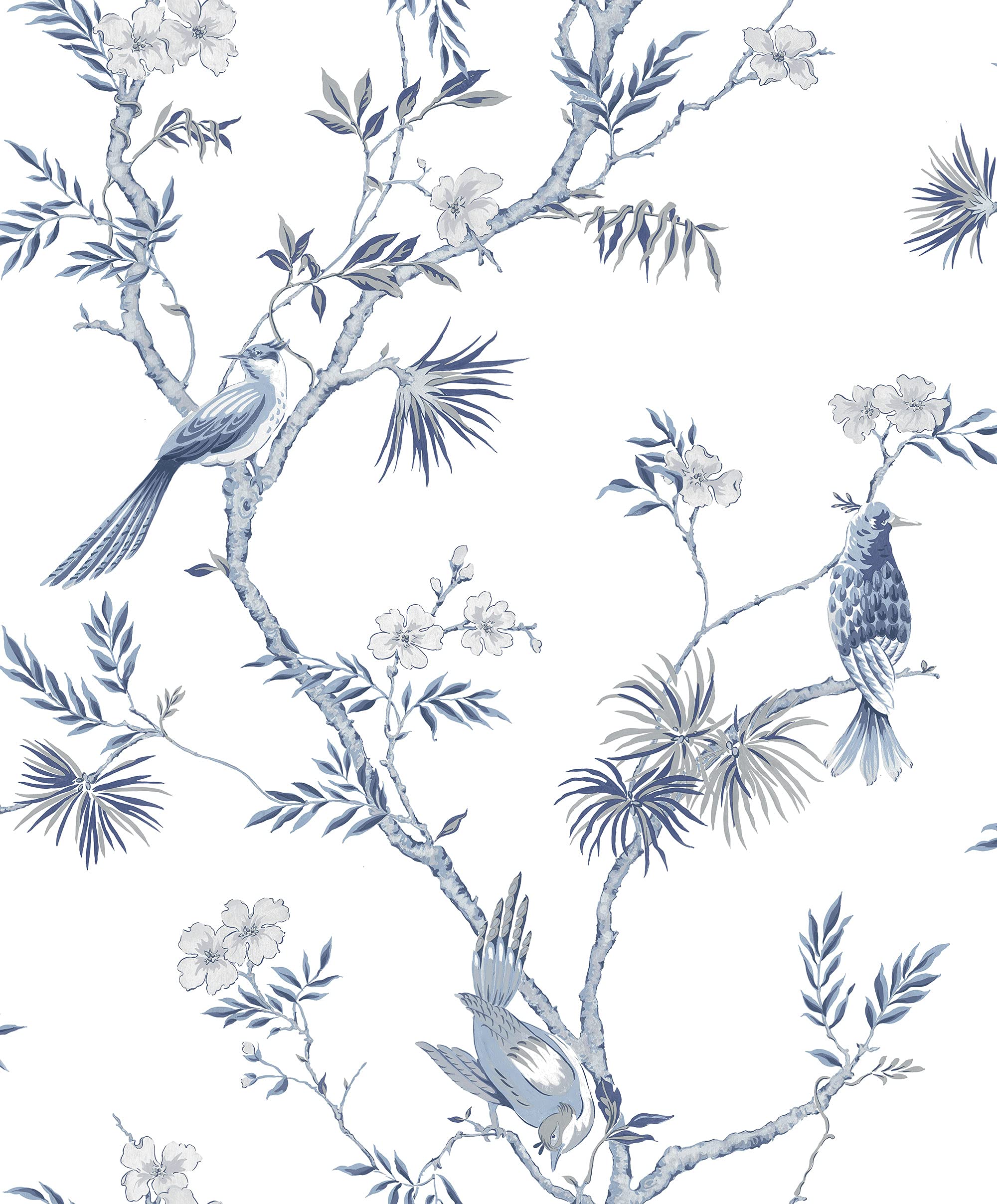 Galerie G78489 Secret Garden Classic Bird Trail Wallpaper, White/Blue, 10m x 53cm