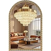 CAVINHOME 24x36 Inch Arched Wall Mirror with Bold Antique Gold Beaded Frame, Decorative Vintage Mirror for Living Room, Entry