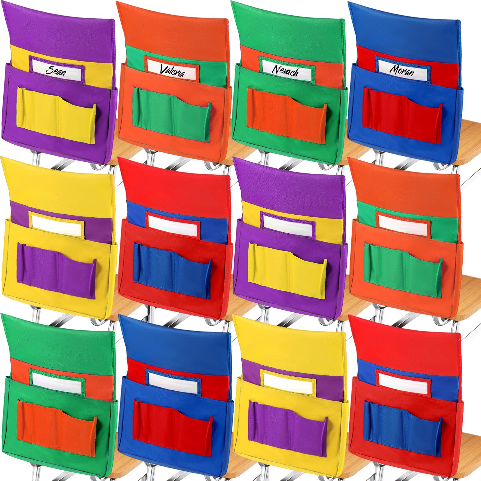 Photo 1 of Sadnyy 12 Pcs Large Chair Pockets for Classrooms 16 x 19 Inches Student Chairback Buddy Seat Pocket Chart Classroom Back of Chair Seat Organizer Sacks with 6 Pockets, 6 Bright Color(Vivid Color)