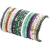 FIRAZIO 20Pcs 4mm Gemstone Beaded Bracelets for Women Mens Crystal Stone Bracelet Stretch Mini Round Beads Elastic Bracelets Jewelry Gifts