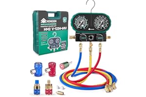 HONGSEN Hong Sen Automotive AC Manifold Gauge Set, R1234yf and R134a Car Air Conditioning Recharge Kit, 800 PSI Dual-Scale HVAC Gauges with 5FT Hoses, Quick Couplers, Adapters, and Carrying Case