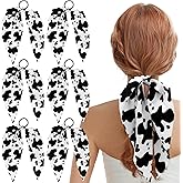 6 Pcs Cow Print Hair Bands Bowknot Elastic Hair Ties Rabbit Bunny Ear Bow Hair Scarf Scrunchies Ponytail Holder Headband Accessories for Thin Thick Fine Hair Women Girls