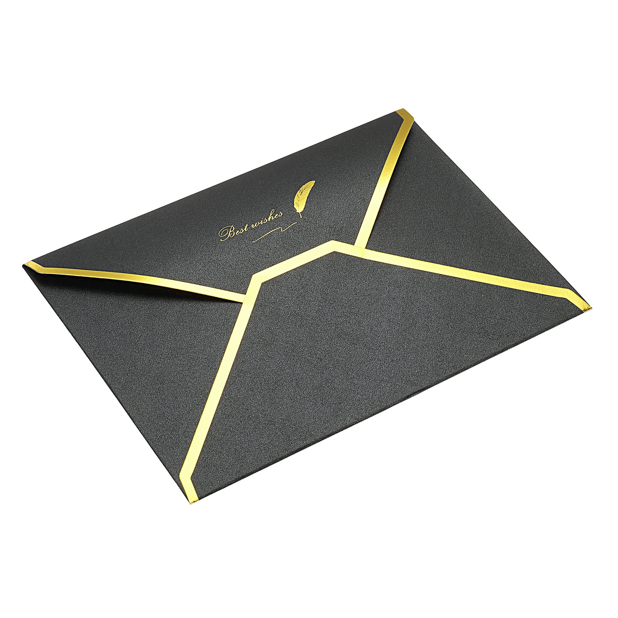 PATIKIL V Flap Envelopes, 20 Pack 7 x 5'' Luxury Style Gold Border Greeting Card Envelope for Invitations Weddings, Black