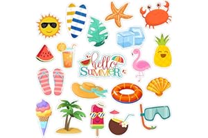 20 PCS Hello Summer Thick Window Gel Clings, Hianjoo Beach Hawaiian Tropic Gel Decals for Kids Gifts, Removable Reusable Ice Cream Glass Window Gel Stickers for Summer Home Classroom Nursery Supplies